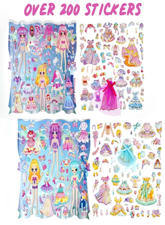 IMNEXT2U Puffy Sticker Dress-Up Princess Double Layer 2 Packs with 1 Stickers Album for Collecting (Fits for 6 inch Photos)- Blue and Rose - Image 2